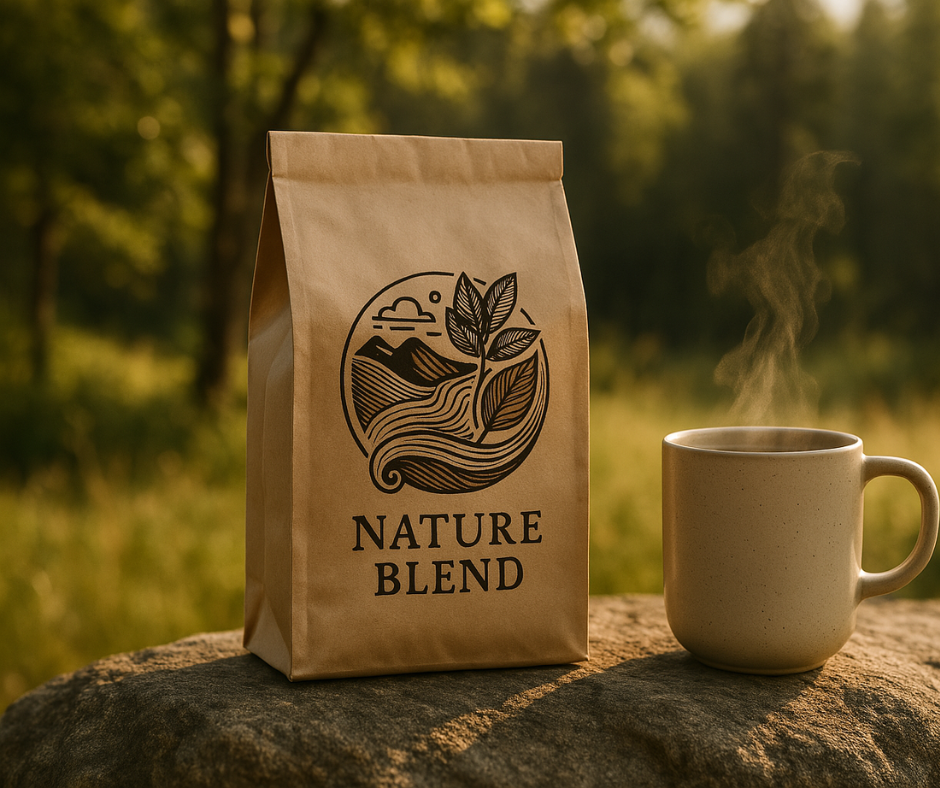 Nature Blend coffee with a cup